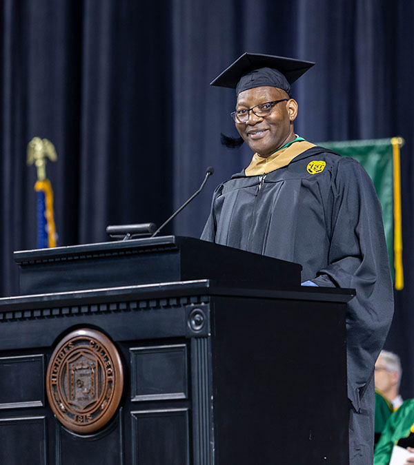 Ellis Cropper Graduate student speaker for Nichols College Commencement Ceremony 600w 2025